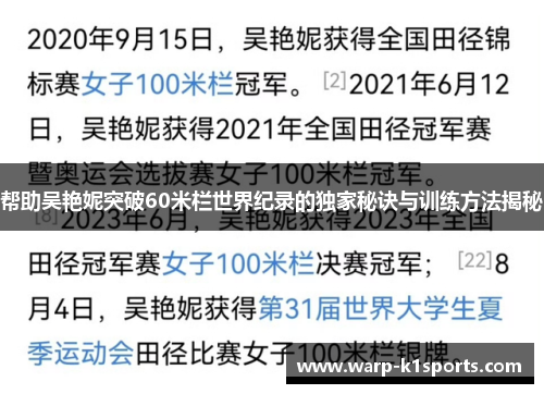 帮助吴艳妮突破60米栏世界纪录的独家秘诀与训练方法揭秘
