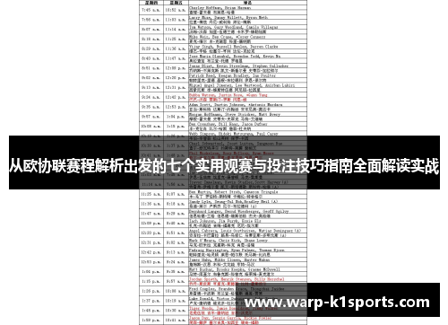 从欧协联赛程解析出发的七个实用观赛与投注技巧指南全面解读实战