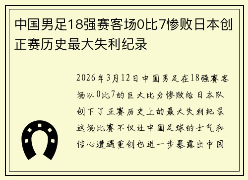 中国男足18强赛客场0比7惨败日本创正赛历史最大失利纪录